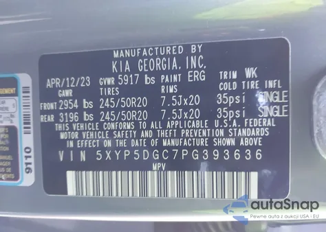 2023 Kia Telluride Sx Prestige from USA, damaged, VIN 5XYP5DGC7PG393636